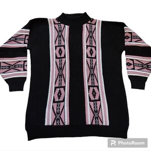 Vintage 90s Clifton Place Geometric Tunic Mock Neck Sweater